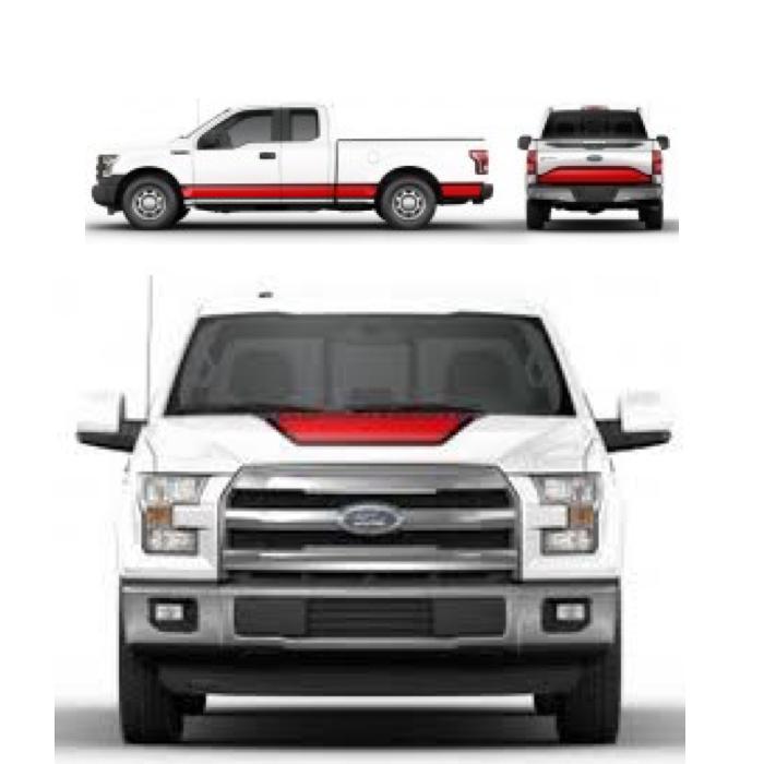 Two Tone Stripe Kit, Red Black, Includes Tailgate - 2015-2018 Ford F-150 